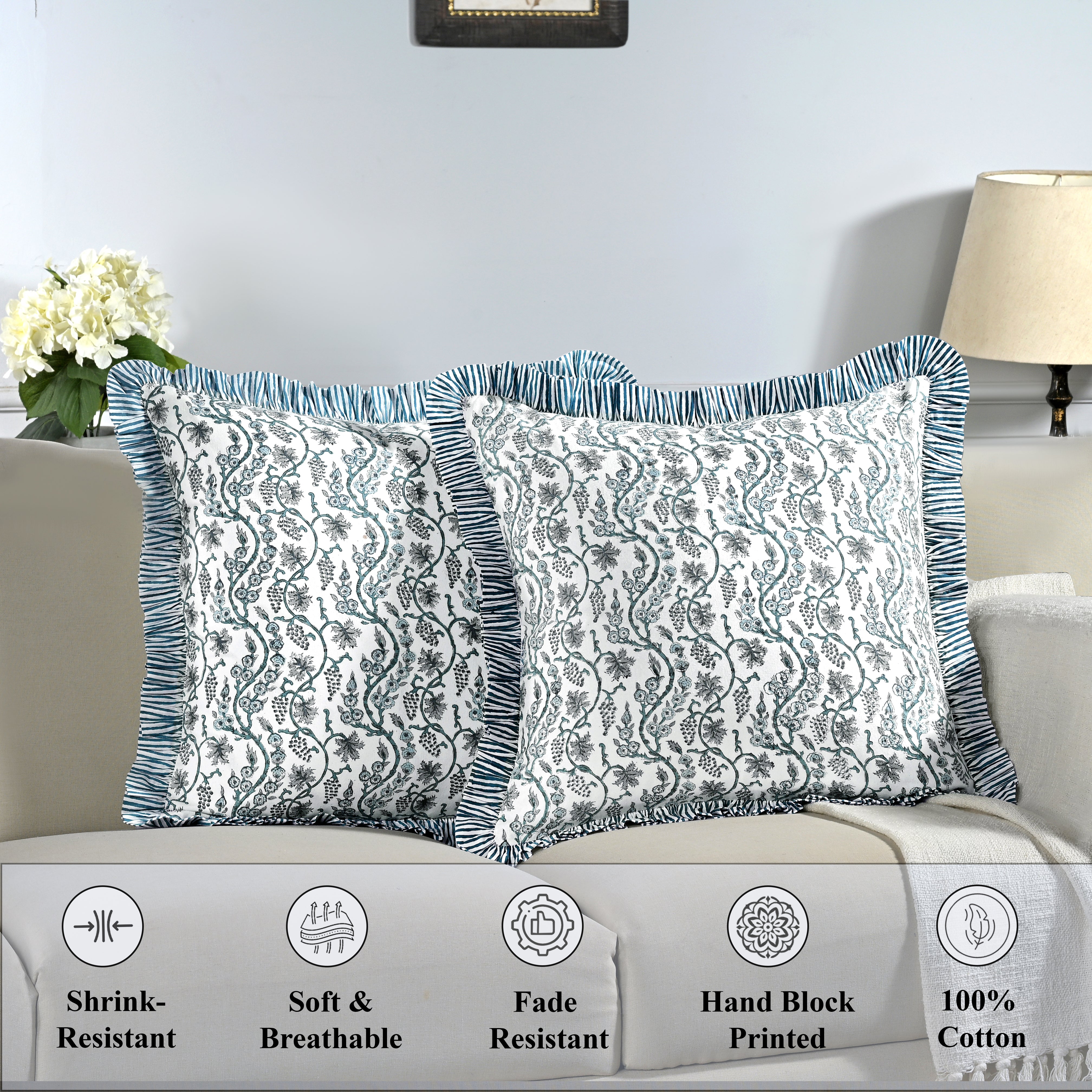 Baby Blue Eyes Ruffle Pillow Cover Ridhi Block Print