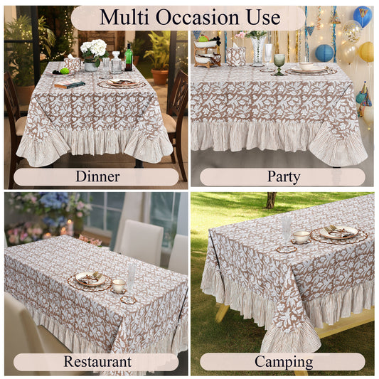 Ruffle Rectangle & Square Tablecloth - Oak Brown Ridhi Block Print
