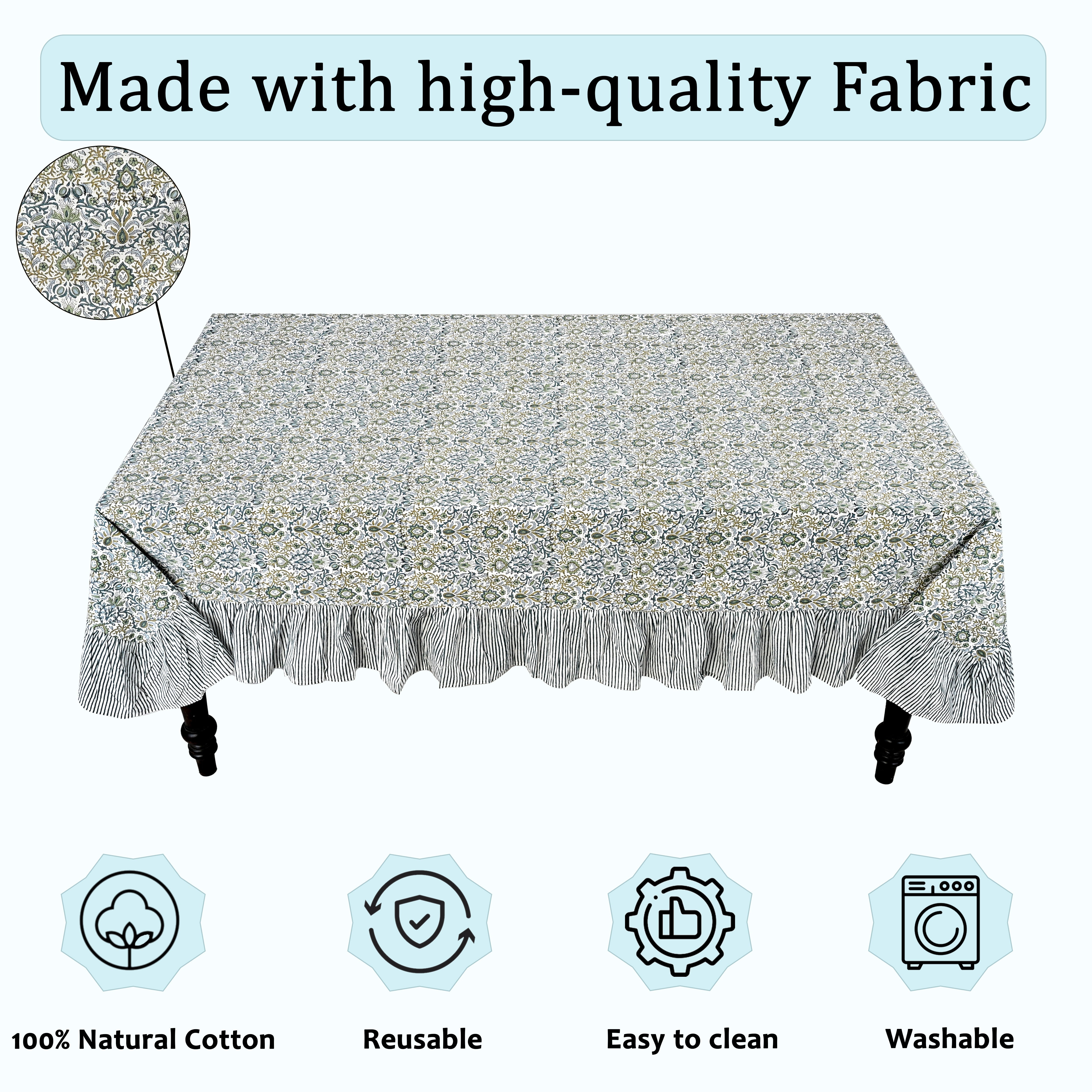 Ruffle Rectangle & Square Tablecloth - Indigo Floral Ridhi Block Print