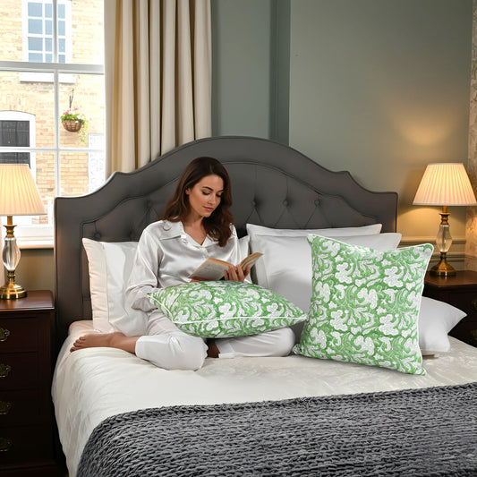 Sage Green Piping Pillow Cover Ridhi Block Print