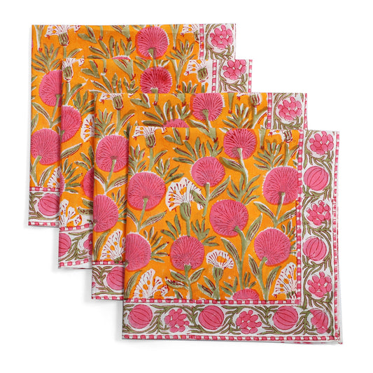Bubblegum Pink Border Napkins Ridhi Block Print