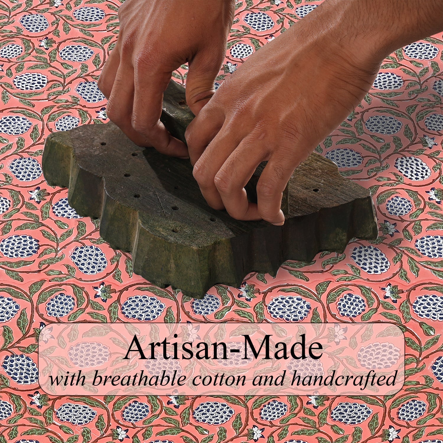 Ruffle Rectangle & Square Tablecloth - Dark Salmon Pink Ridhi Block Print