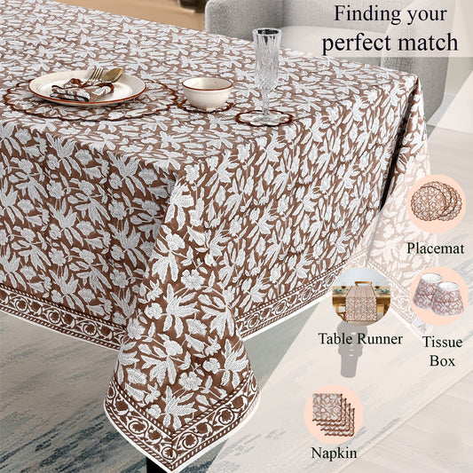 Oak Brown Rectangle Tablecloth Ridhi Block Print