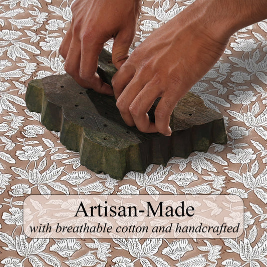 Ruffle Rectangle & Square Tablecloth - Oak Brown Ridhi Block Print