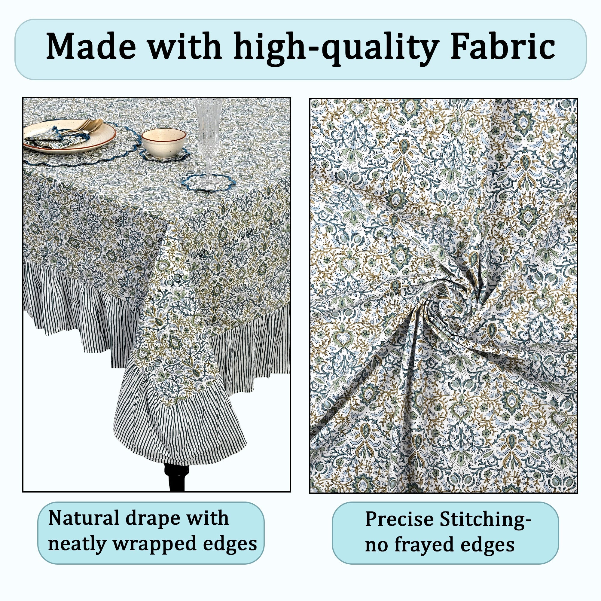 Ruffle Rectangle & Square Tablecloth - Indigo Floral Ridhi Block Print