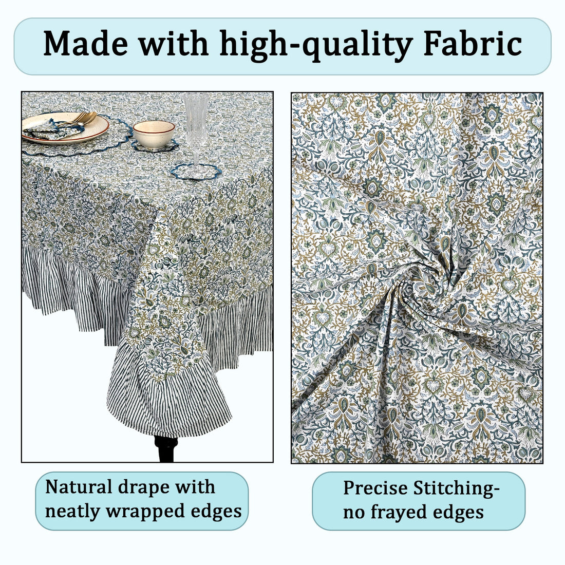 Ruffle Rectangle & Square Tablecloth - Indigo Floral Ridhi Block Print