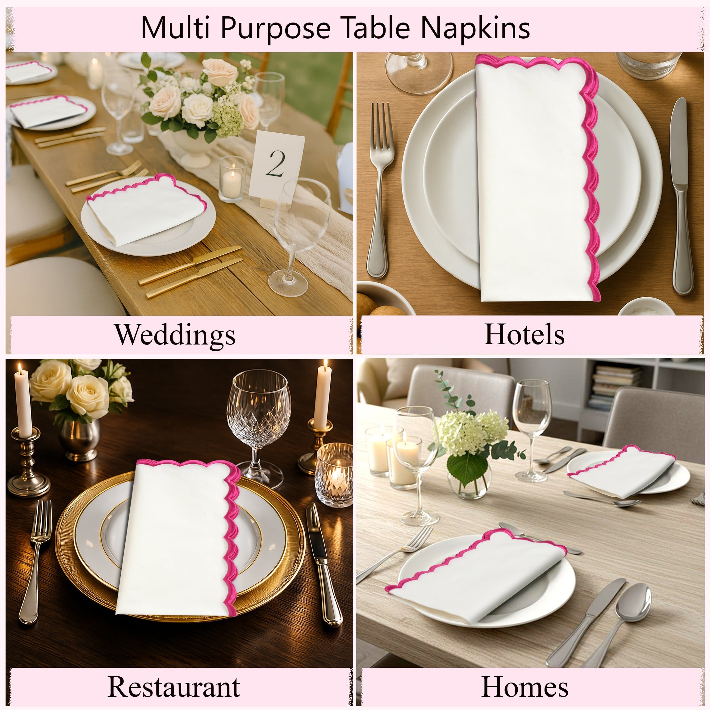 White with Pink Embroidery Napkins RIDHI
