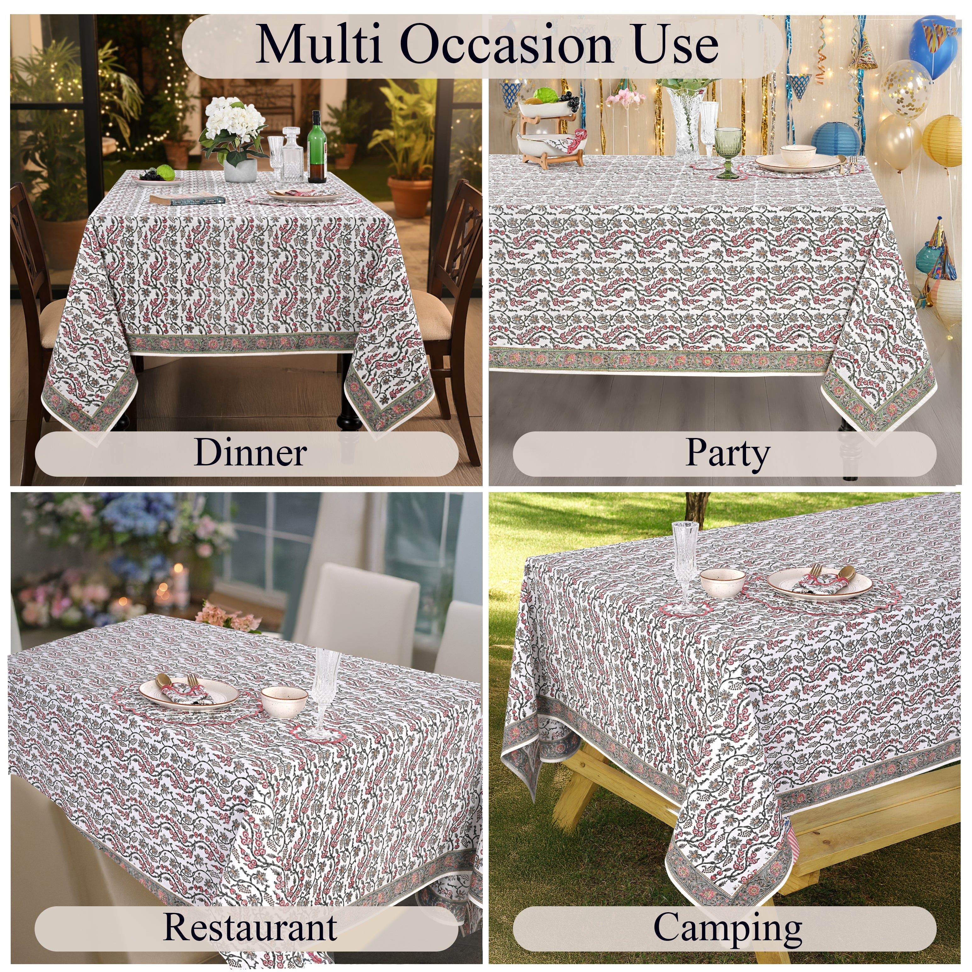 Coral Pink Rectangle Tablecloth Ridhi Block Print