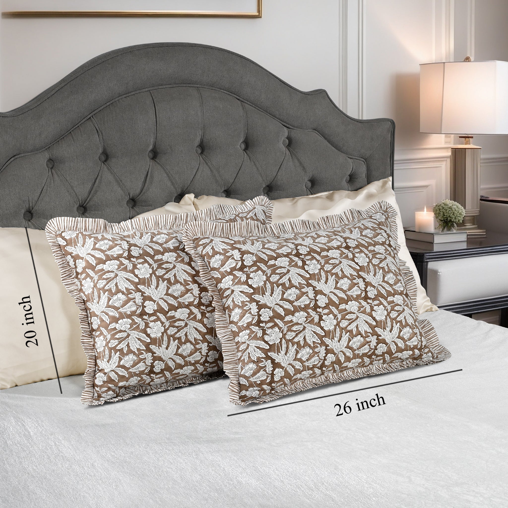 Oak Brown Bed Pillow Cover Ridhi Block Print