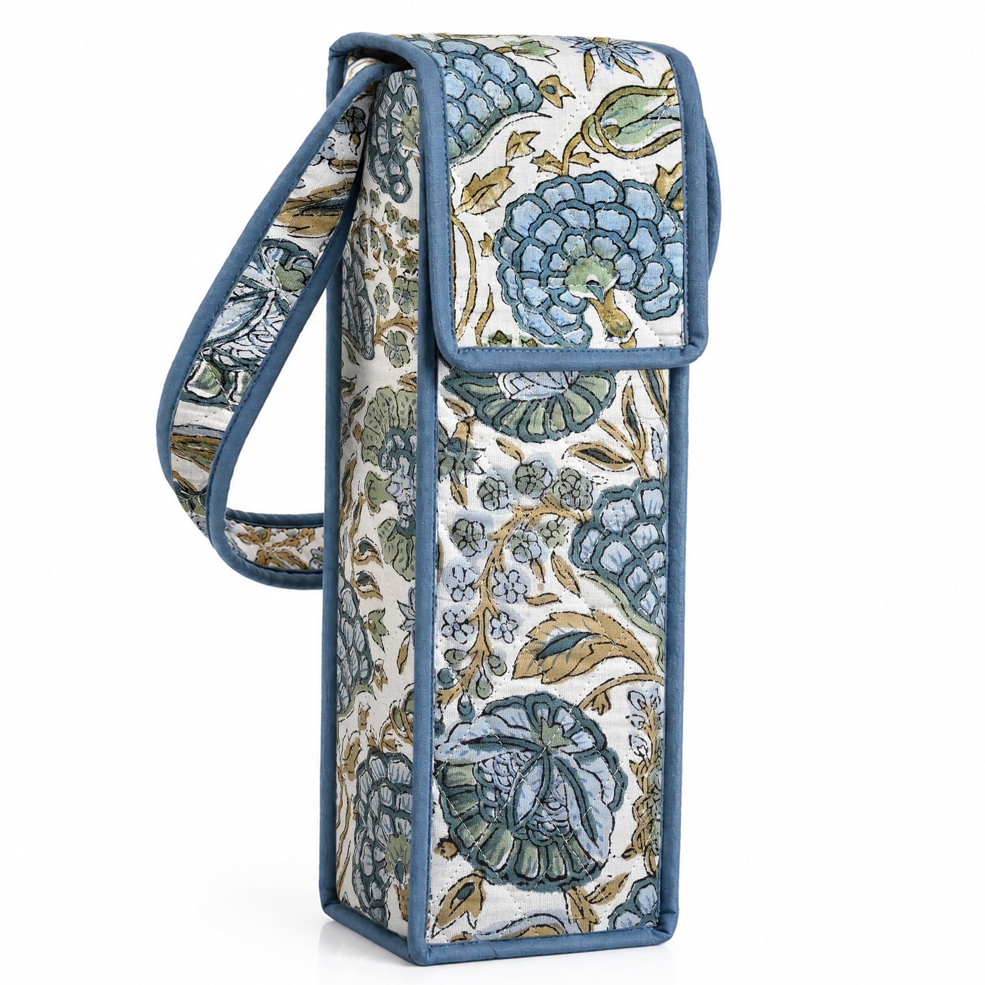 Asparagus Green Block Print Quilted Water Bottle Holder Bag RIDHI
