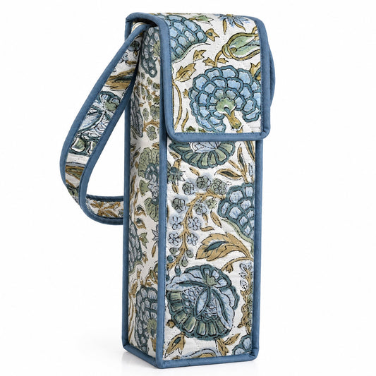 Asparagus Green Block Print Quilted Water Bottle Holder Bag RIDHI