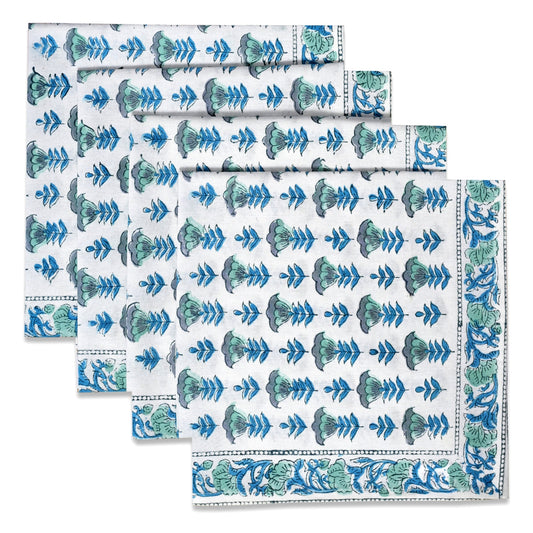 Aquamarine Blue Border Napkins Ridhi Block Print