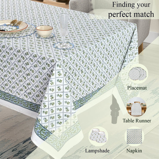 Indian Light Blue Rectangle Tablecloth Ridhi Block Print