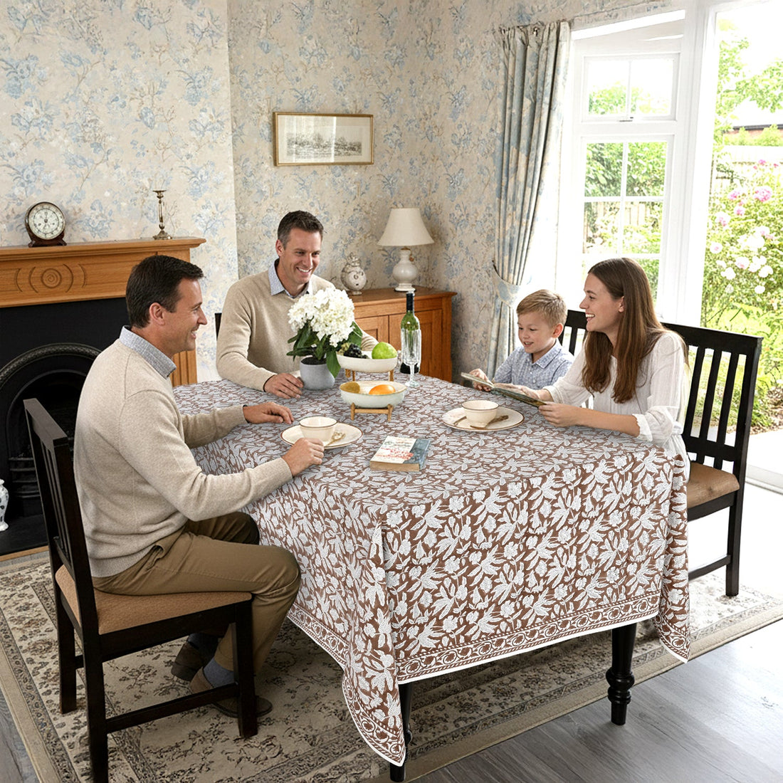 Oak Brown Square & Rectangle Tablecloth Ridhi Block Print