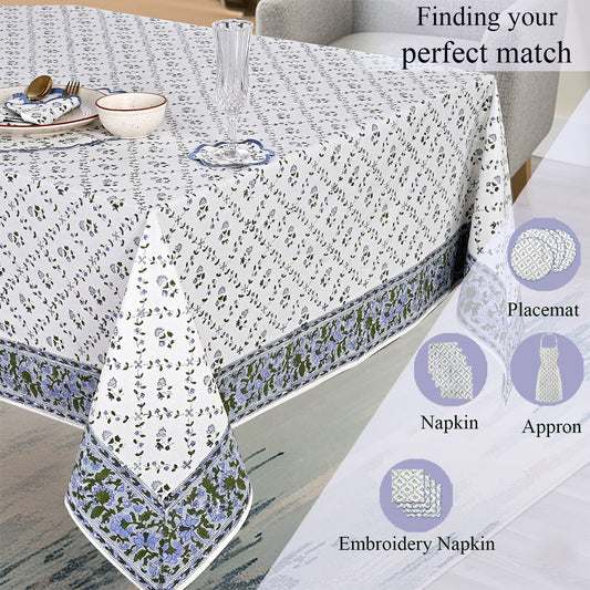 Powder Blue Rectangle Tablecloth Ridhi Block Print