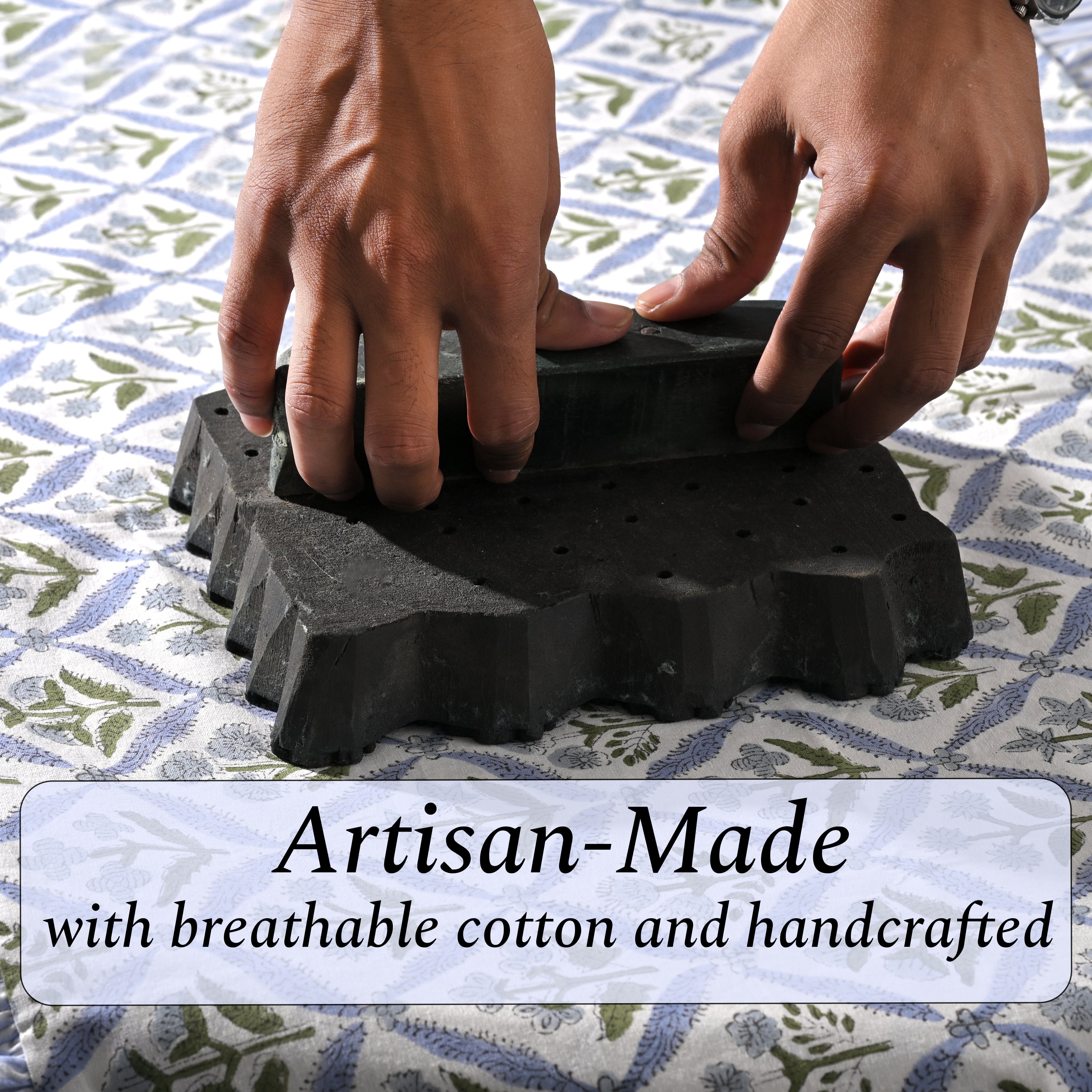 Light Steel Blue Sham Cover Ridhi Block Print