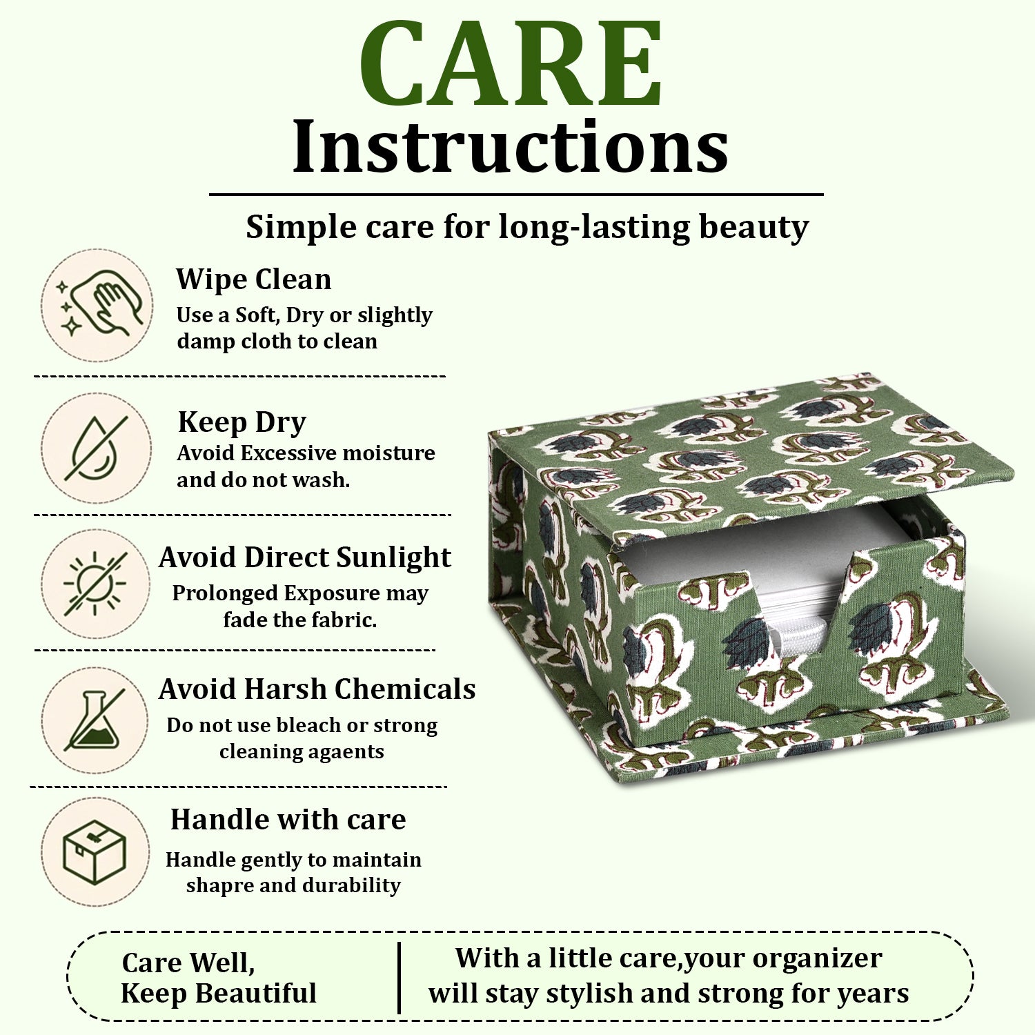 Hand Block Print Cotton Sticky Note Holder - Basil Green RIDHI