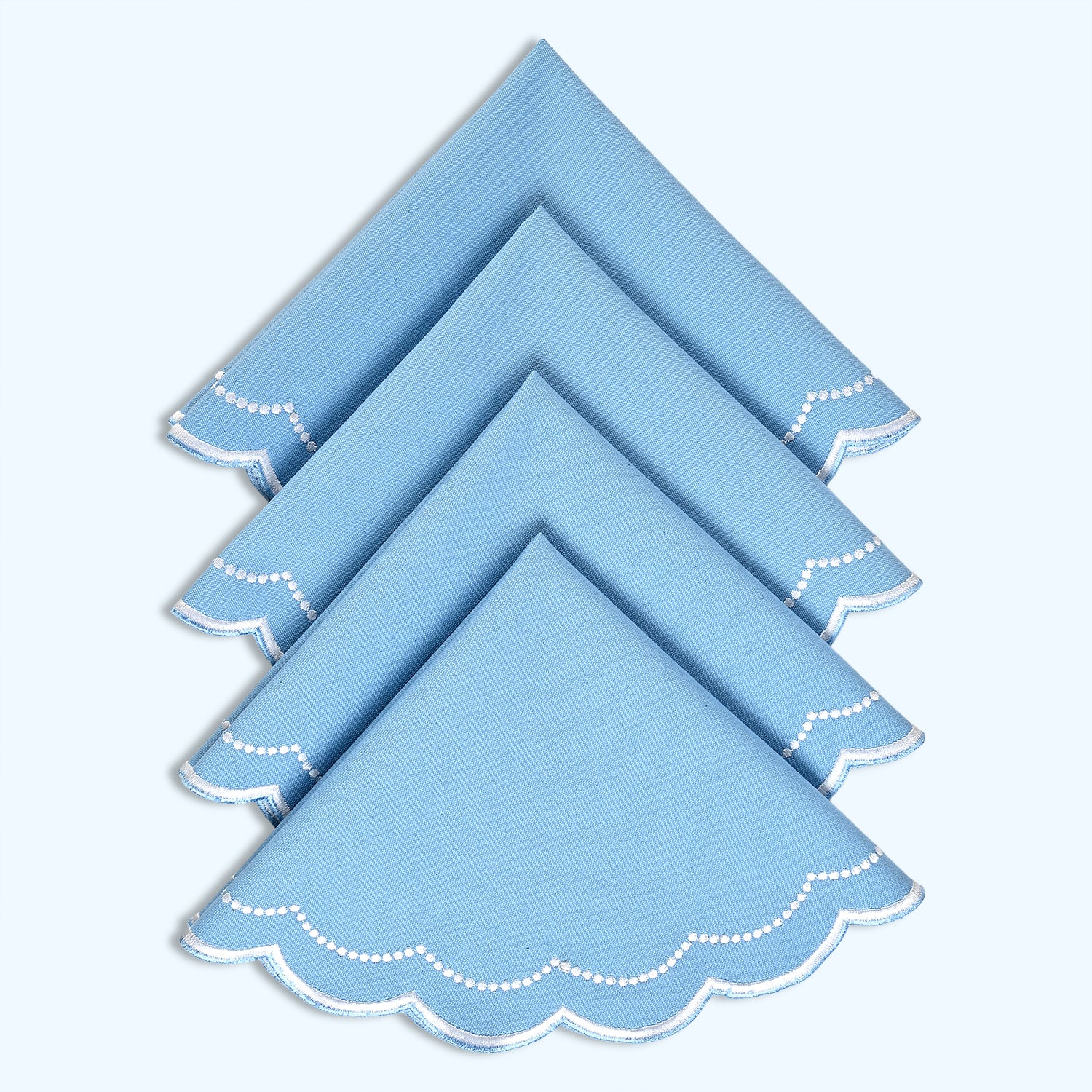Sky Blue Scalloped Embroidery Round Placemat Ridhi Block Print