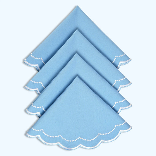 Sky Blue Scalloped Embroidery Round Placemat Ridhi Block Print