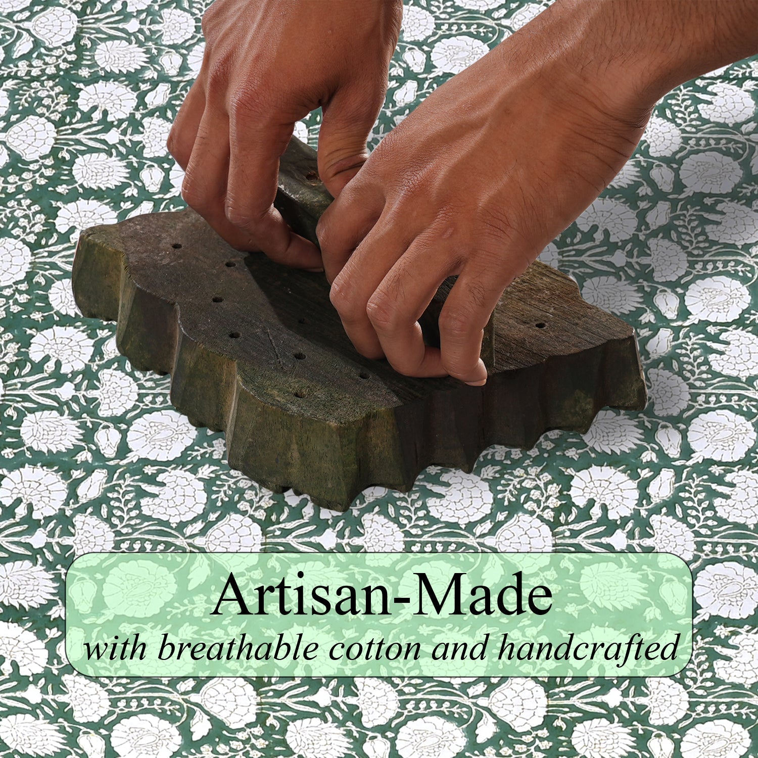 Turquoise Moss Green Rectangle Tablecloth Ridhi Block Print