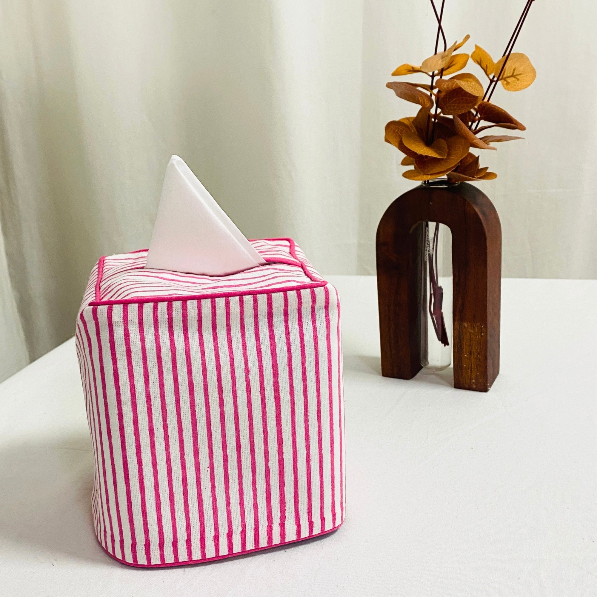 Pink Stripe Tissue Box Cover Ridhi Block Print