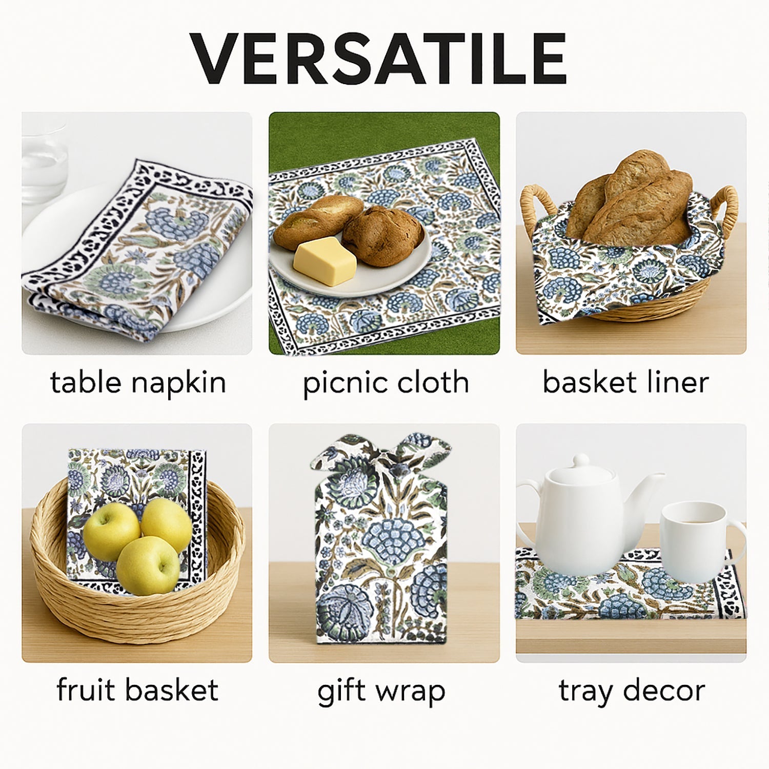 Asparagus Green Border Napkins Ridhi Block Print