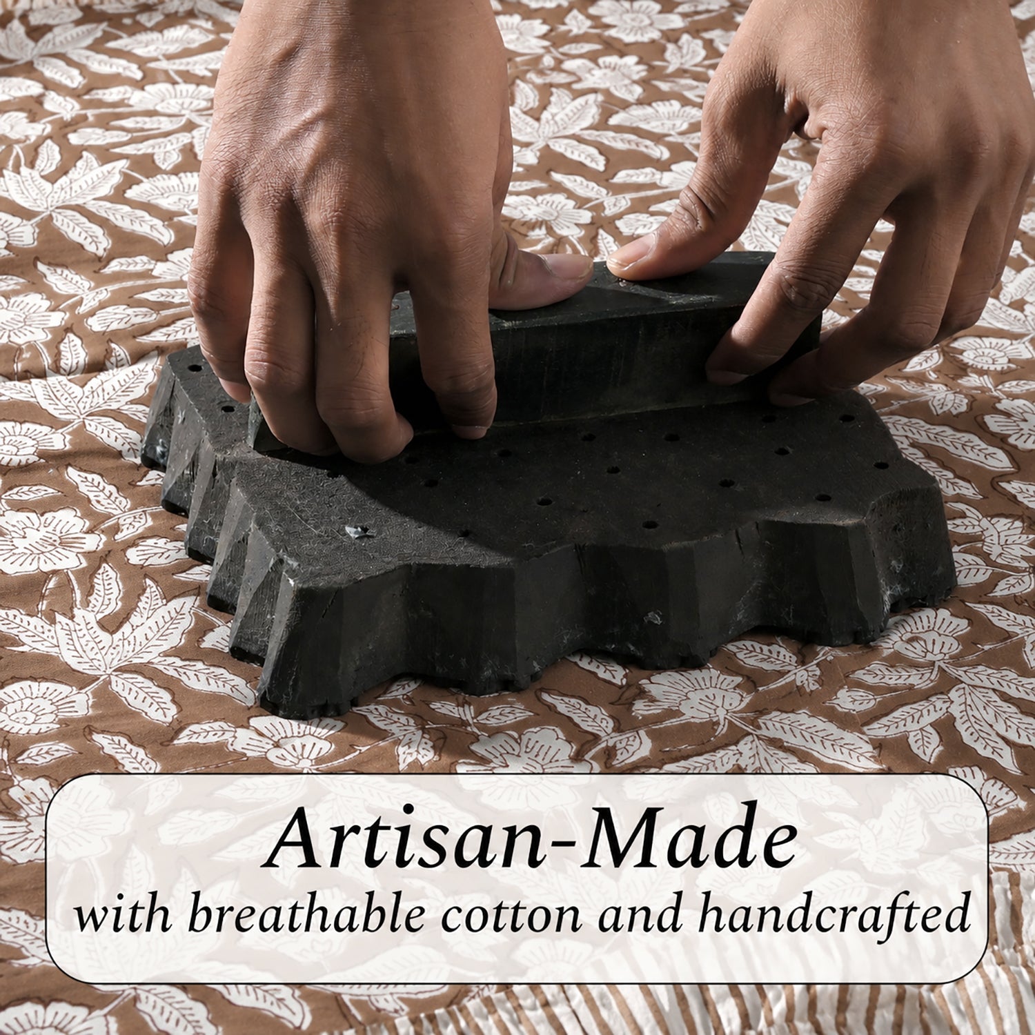Oak Brown Bed Pillow Cover Ridhi Block Print