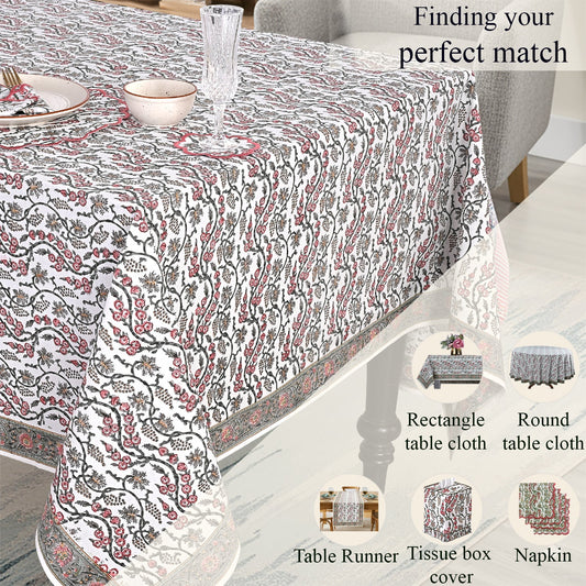 Coral Pink Rectangle Tablecloth Ridhi Block Print