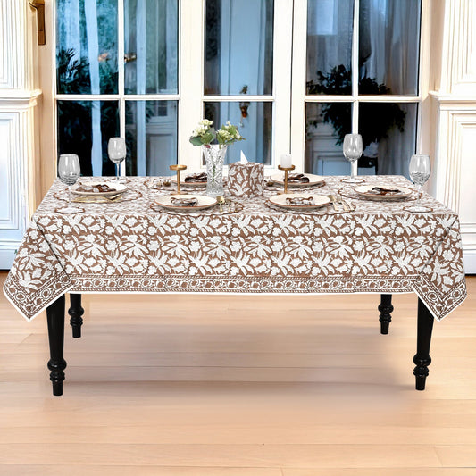 Oak Brown Rectangle Tablecloth Ridhi Block Print