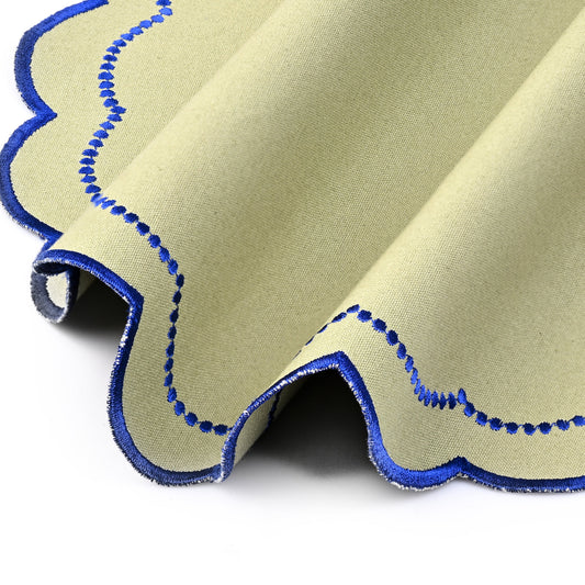 Matcha Green Scalloped Embroidery Round Placemat Ridhi Block Print