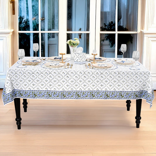 Powder Blue Rectangle Tablecloth Ridhi Block Print