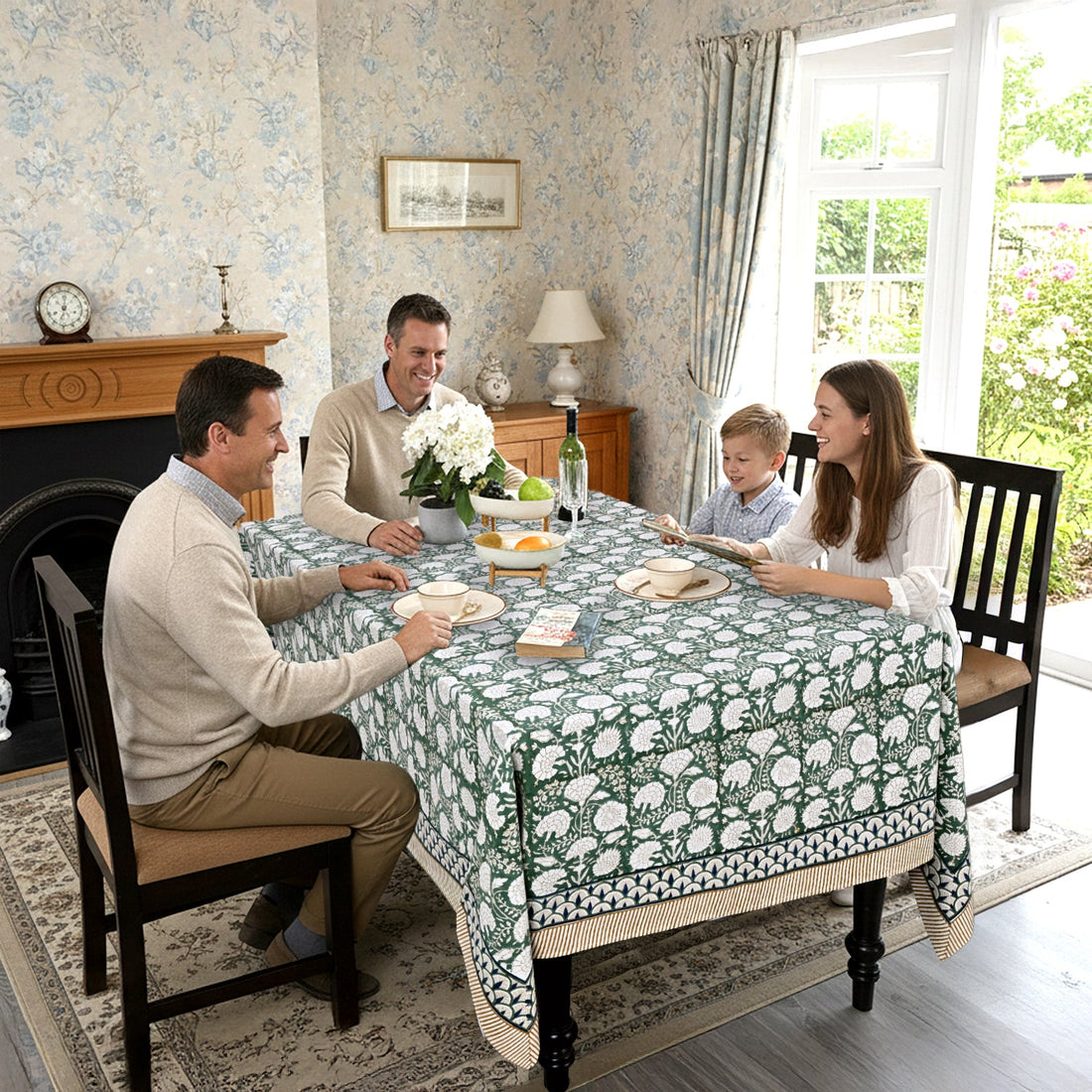 Moss Green Square & Rectangle Tablecloth Ridhi Block Print