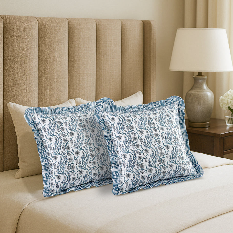 Baby Blue Eyes Ruffle Pillow Cover Ridhi Block Print