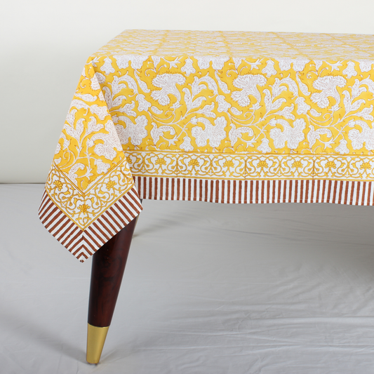 Yellow Leaves Rectangle Tablecloth Ridhi Block Print