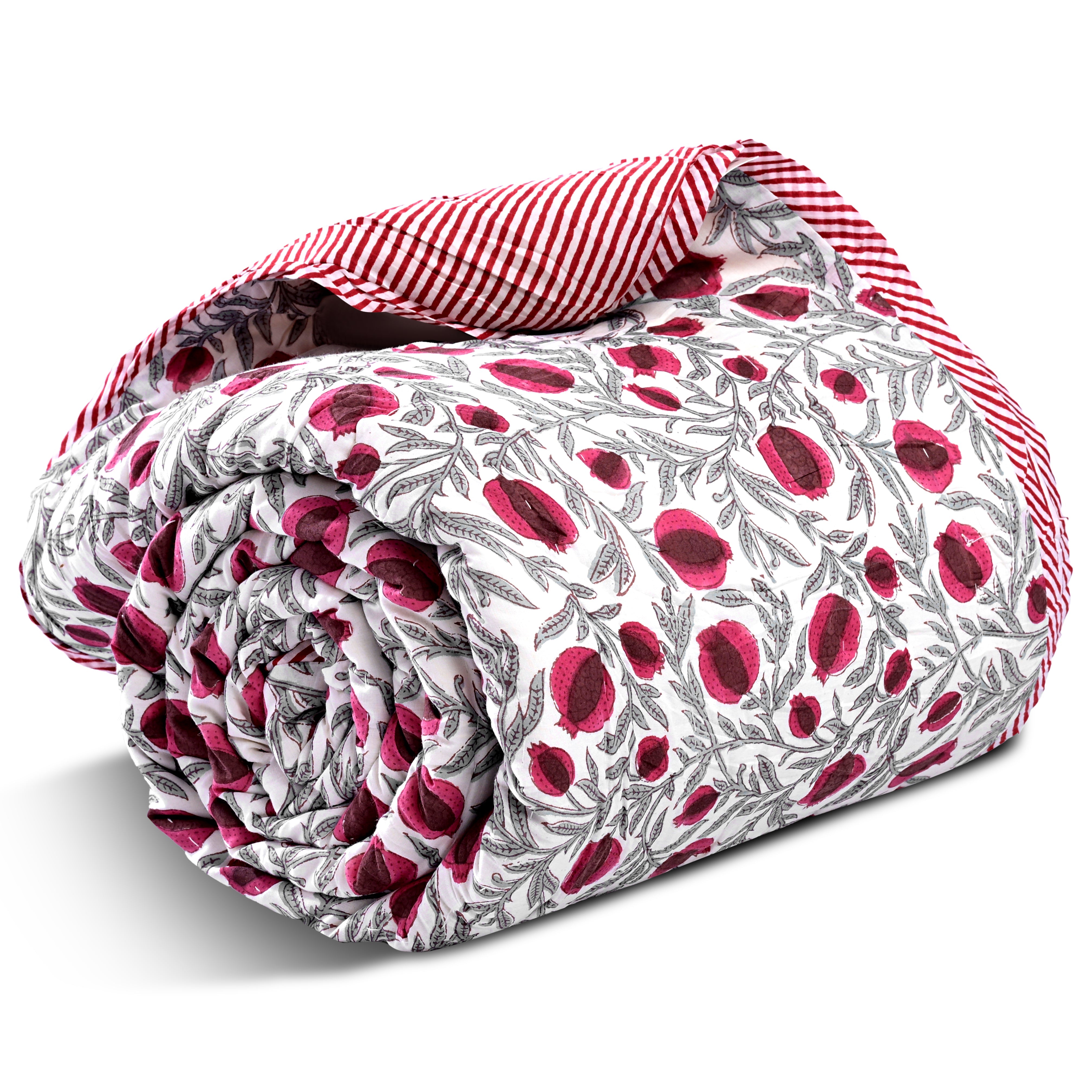 Red Pomegranate Quilt Ridhi Block Print