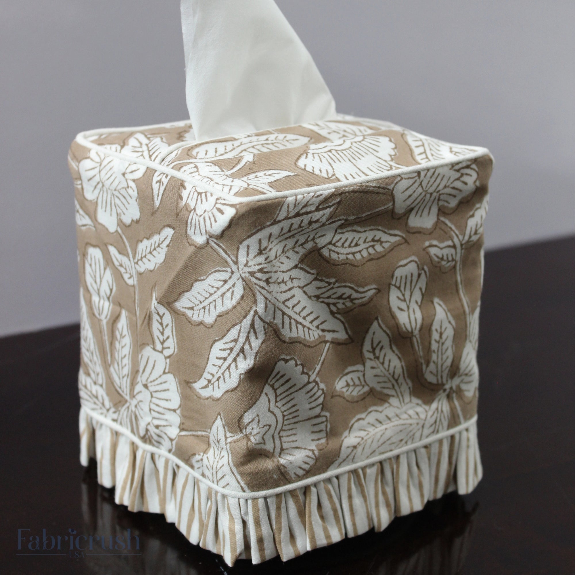 Block Print Ruffle Tissue Box Cover - Oak Brown RIDHI