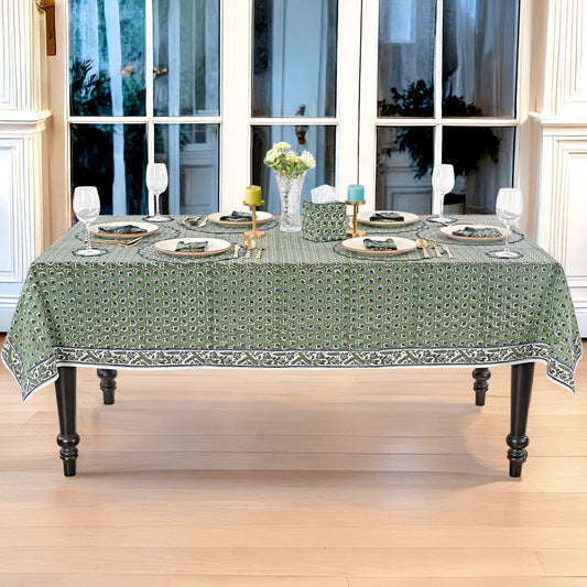 Basil Green Rectangle Tablecloth Ridhi Block Print
