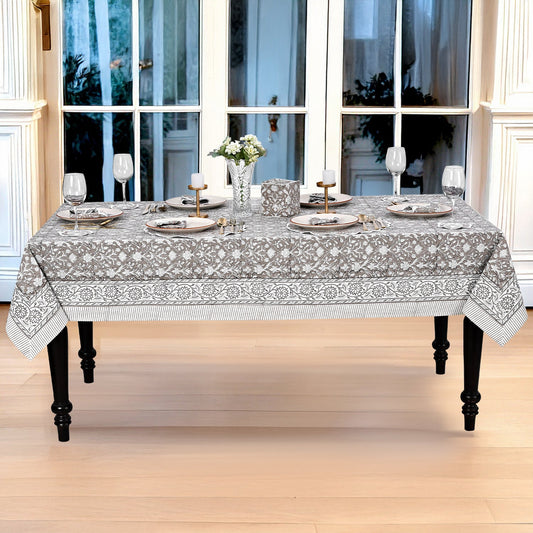 Taupe Rectangle Tablecloth Ridhi Block Print