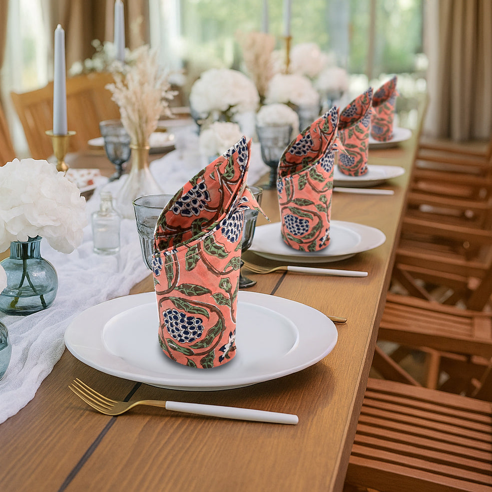 Dark Salmon Pink Plain Napkins Ridhi Block Print