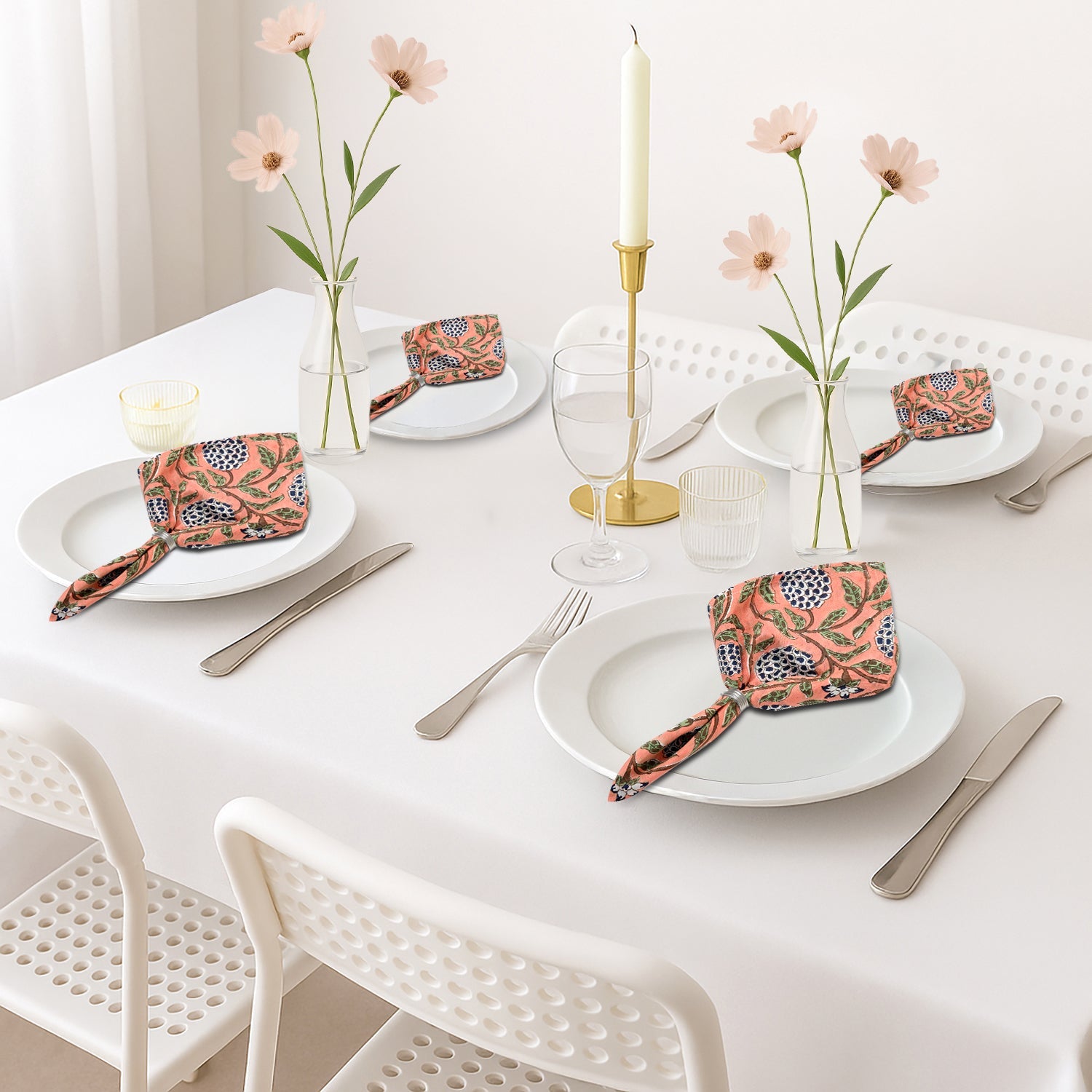 Dark Salmon Pink Plain Napkins Ridhi Block Print