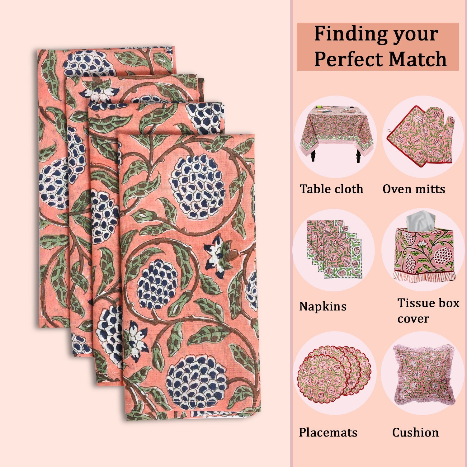 Dark Salmon Pink Plain Napkins Ridhi Block Print