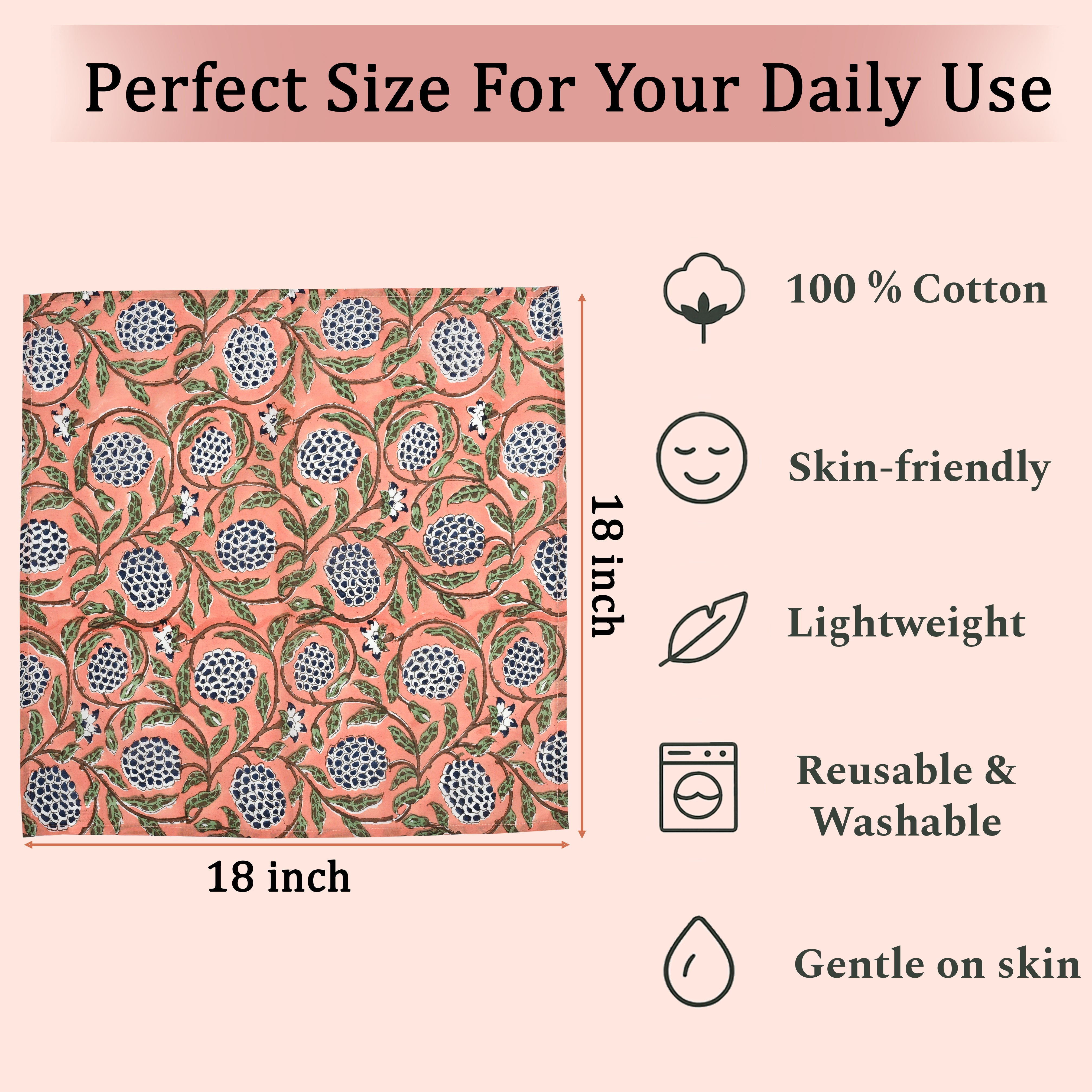 Dark Salmon Pink Plain Napkins Ridhi Block Print