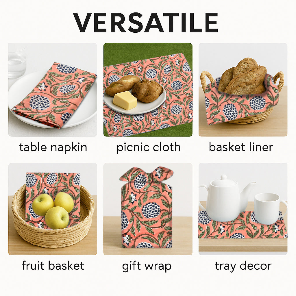 Dark Salmon Pink Plain Napkins Ridhi Block Print