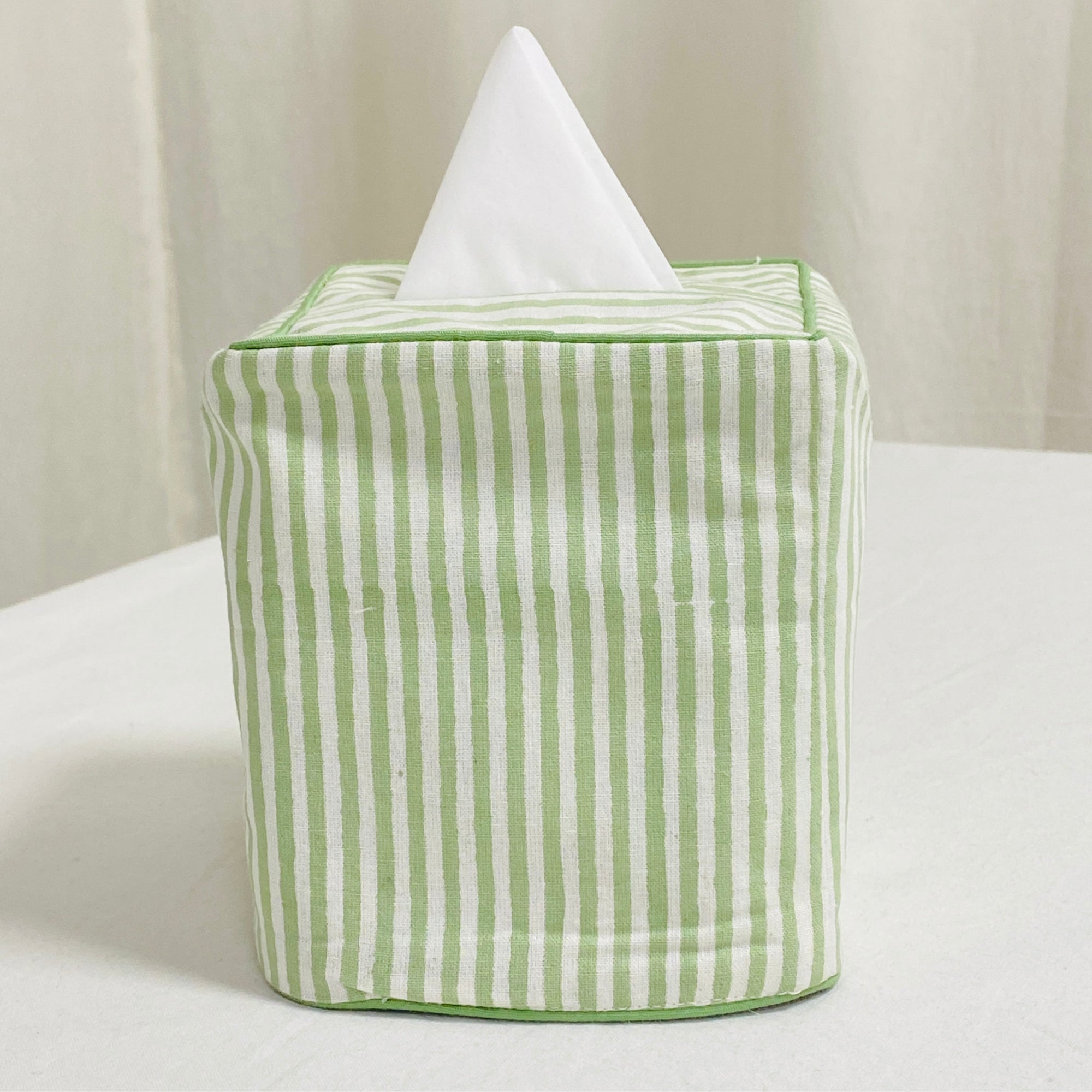 Sage Green Striped Tissue Box Cover Ridhi Block Print