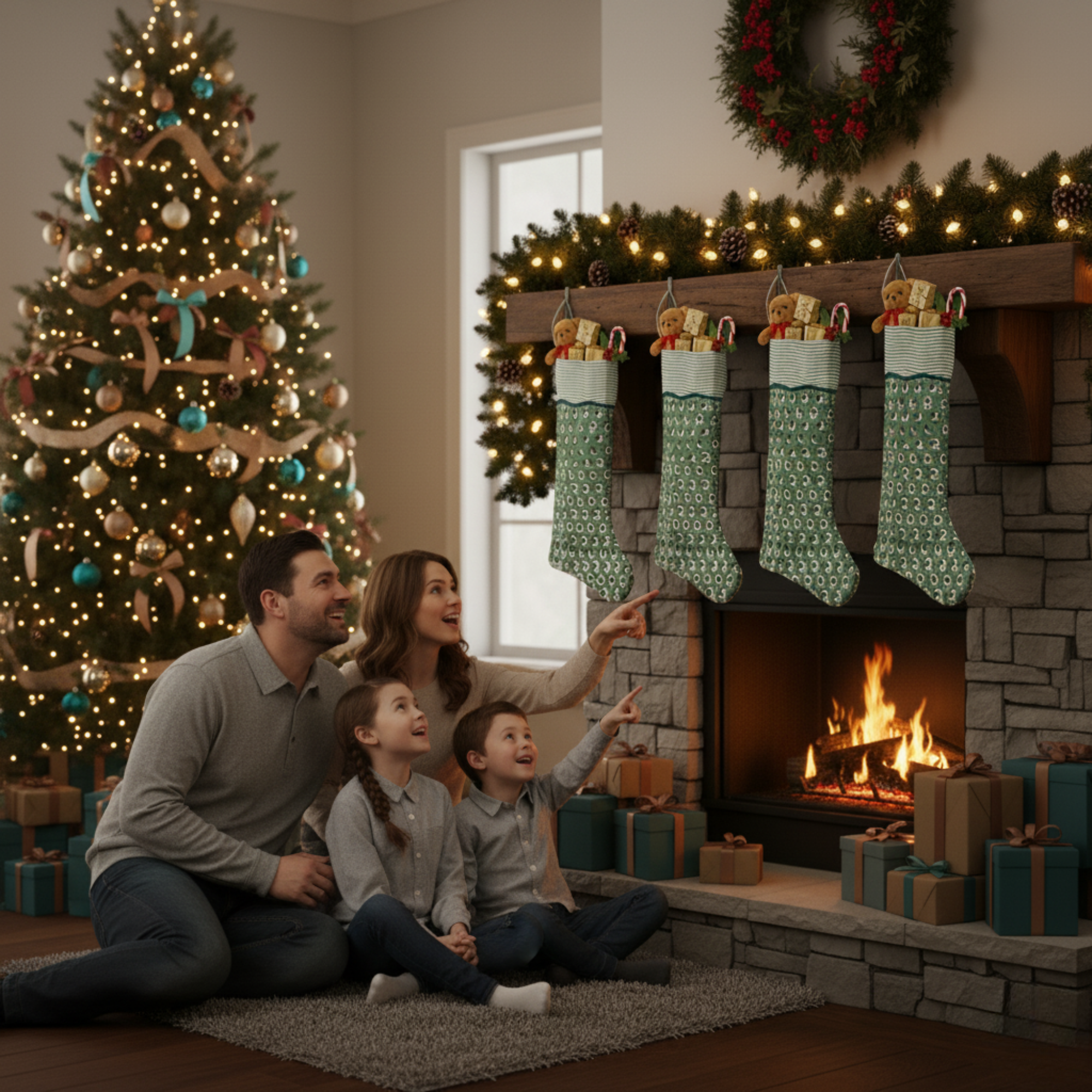 Basil Green Christmas Stockings