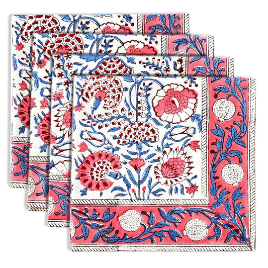 Pigeon Blue and Flamingo Pink Border Napkins Ridhi Block Print