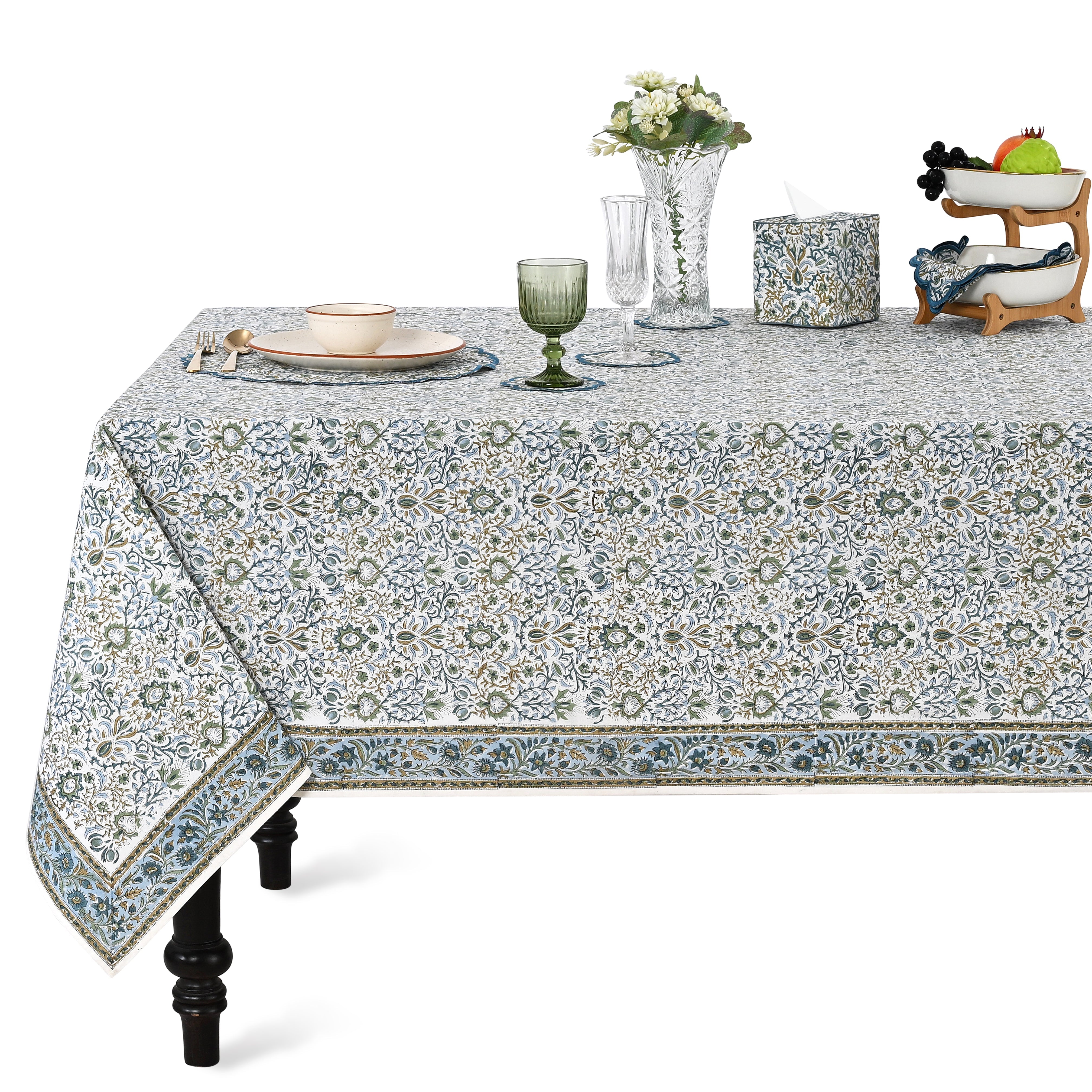 Indigo Blue Square & Rectangle Tablecloth Ridhi Block Print