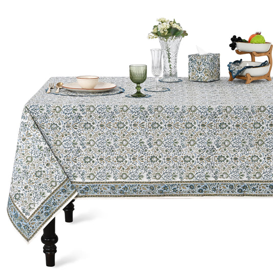 Indigo Blue Square & Rectangle Tablecloth Ridhi Block Print