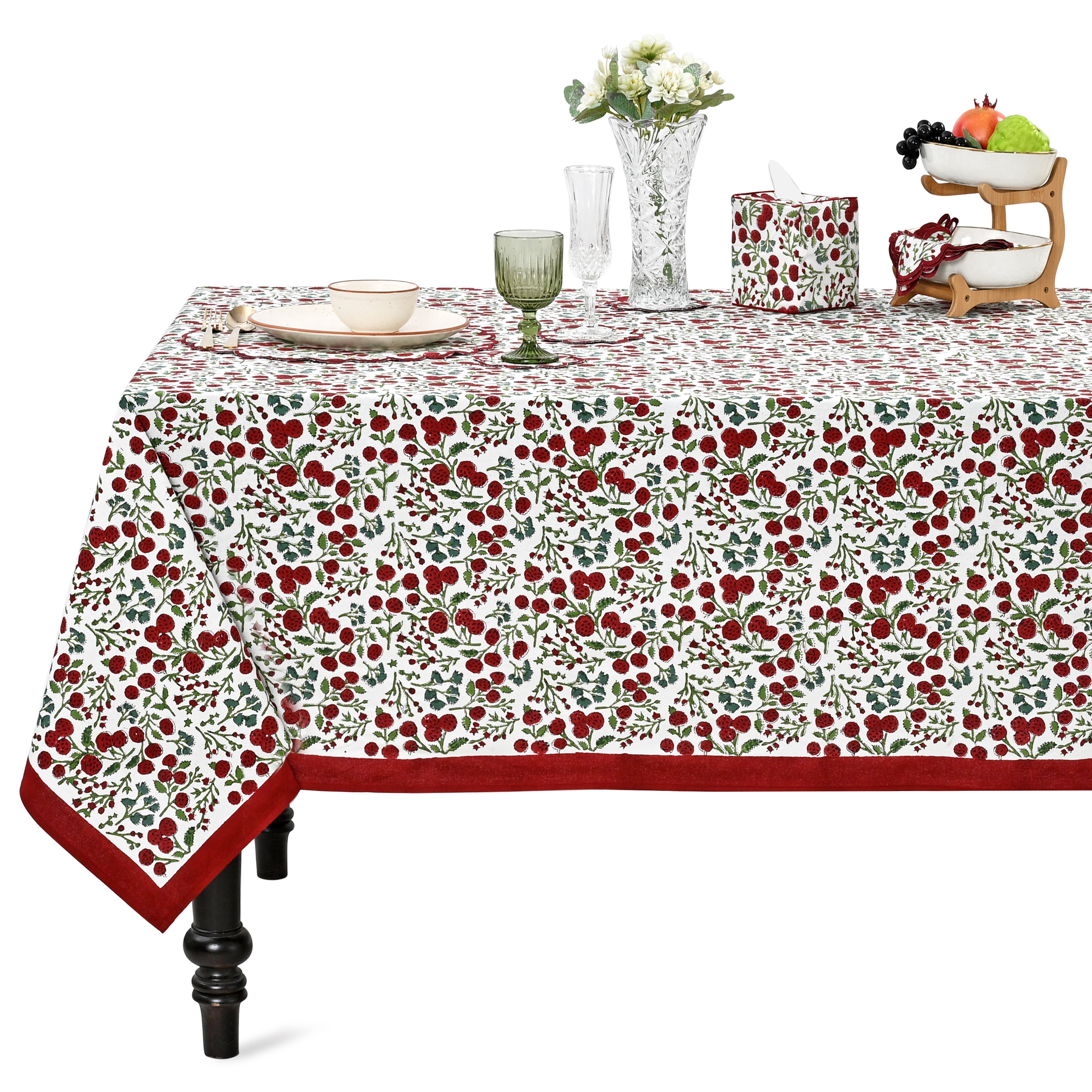 Garnet Red Rectangle Tablecloth Ridhi Block Print