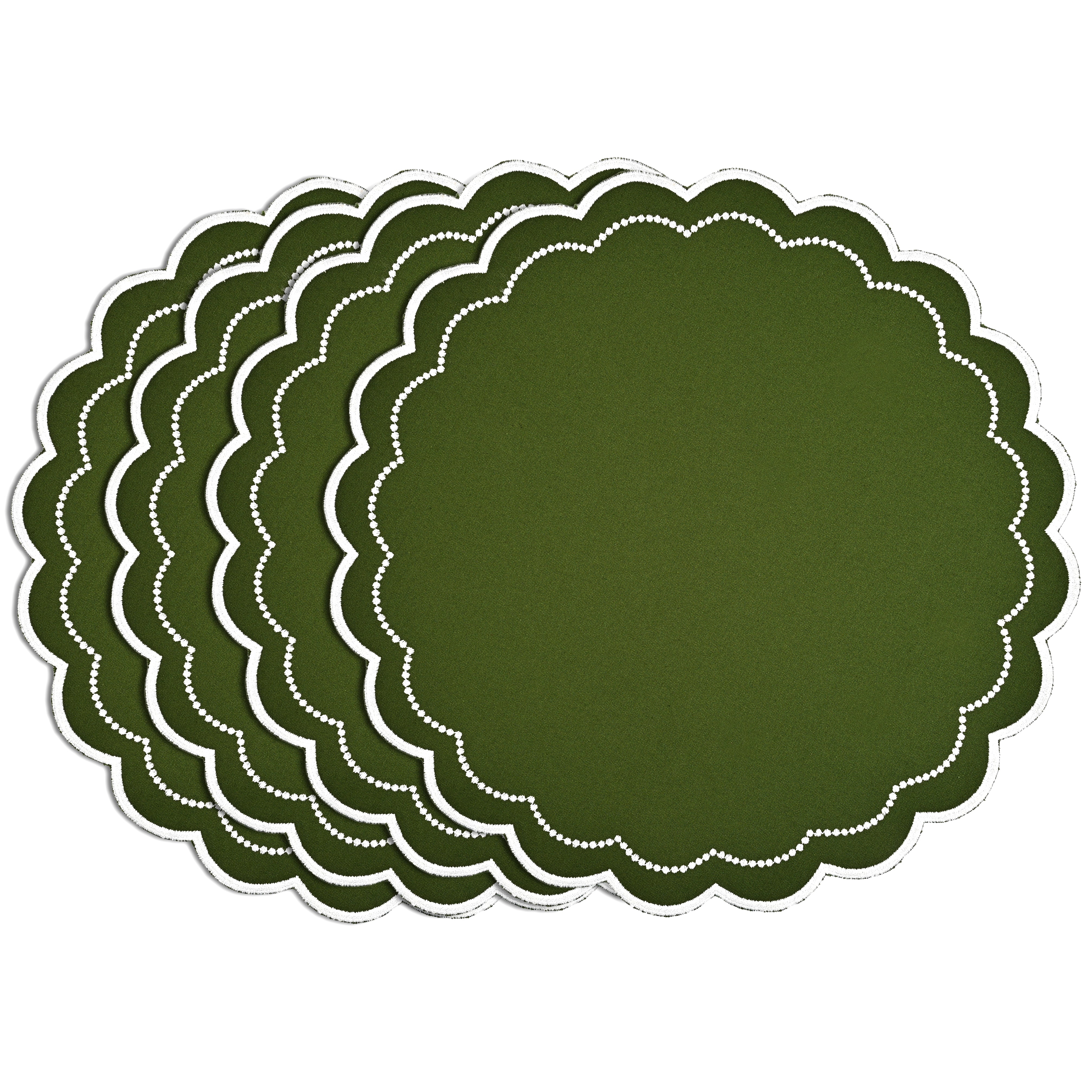 Green Scalloped Embroidery Round Placemat Ridhi Block Print